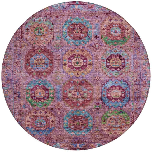 HomeRoots 8' Pink Green And Mauve Round Medallion Area Rug – Stylish, Washable Design for Indoor & Outdoor Use 639451