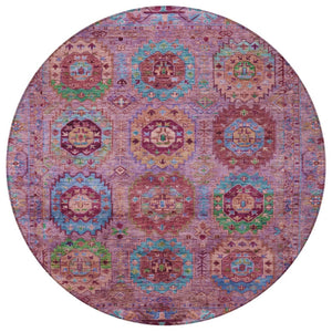 HomeRoots 8' Pink Green And Mauve Round Medallion Area Rug – Stylish, Washable Design for Indoor & Outdoor Use 639451