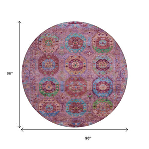 HomeRoots 8' Pink Green And Mauve Round Medallion Area Rug – Stylish, Washable Design for Indoor & Outdoor Use 639451