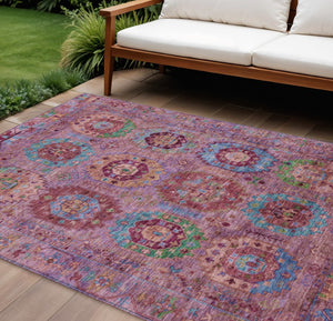 HomeRoots 8' X 10' Medallion Area Rug in Pink, Green & Mauve – Durable, Washable for Indoor & Outdoor Use! 639452