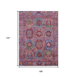 HomeRoots 9' X 12' Washable Medallion Area Rug in Soft Pink, Green & Mauve – Perfect for Indoor & Outdoor Spaces! 639453