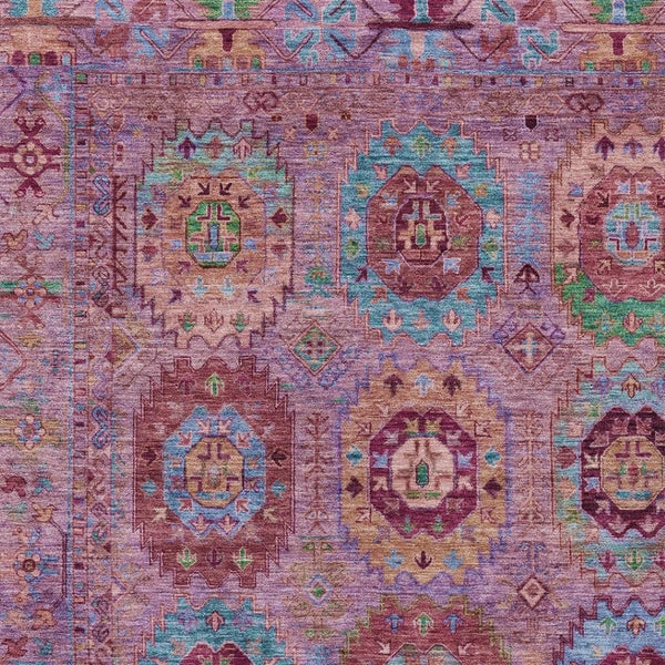 HomeRoots 10' Vibrant Medallion Area Rug in Pink, Green & Mauve - Washable, Stain-Resistant for Indoors & Outdoors! 639454