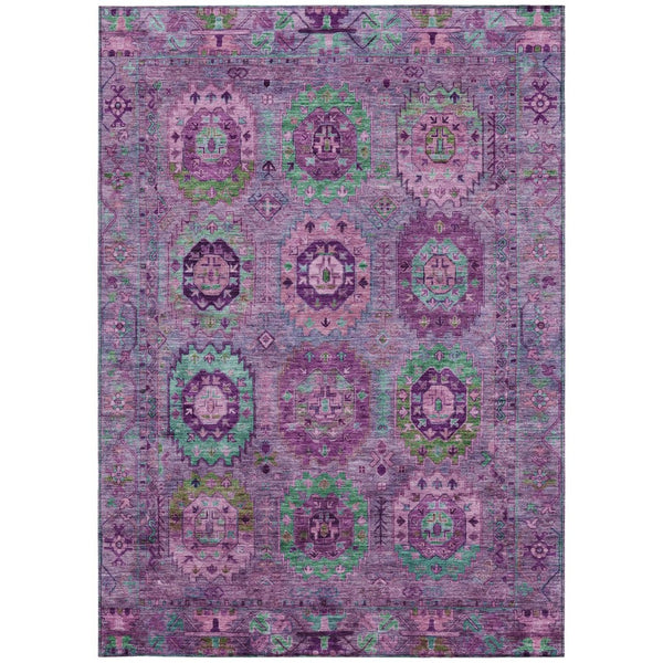 HomeRoots 5' Vibrant Medallion Area Rug in Purple, Teal & Blue - Washable for Indoor/Outdoor Spaces! 639456