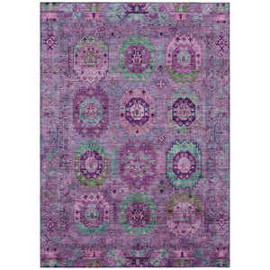 HomeRoots 5' Vibrant Medallion Area Rug in Purple, Teal & Blue - Washable for Indoor/Outdoor Spaces! 639456