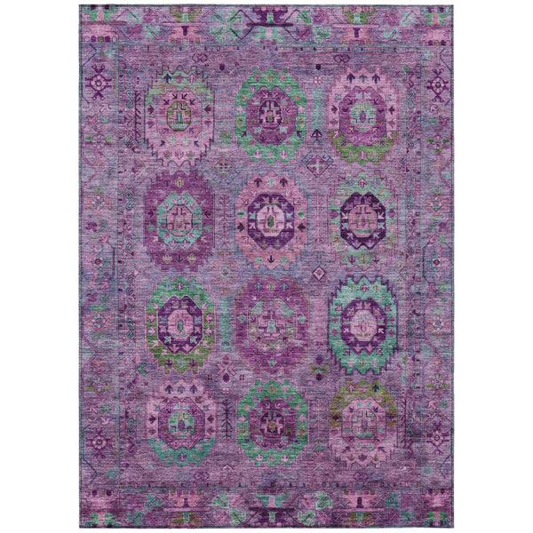 HomeRoots 5' Vibrant Medallion Area Rug in Purple, Teal & Blue - Washable for Indoor/Outdoor Spaces! 639456
