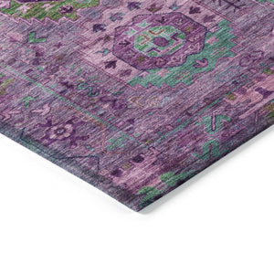HomeRoots 5' Vibrant Medallion Area Rug in Purple, Teal & Blue - Washable for Indoor/Outdoor Spaces! 639456