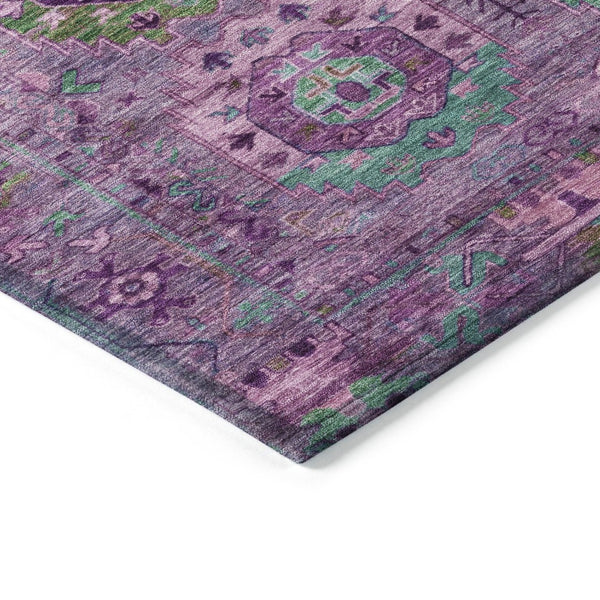 HomeRoots 5' Vibrant Medallion Area Rug in Purple, Teal & Blue - Washable for Indoor/Outdoor Spaces! 639456