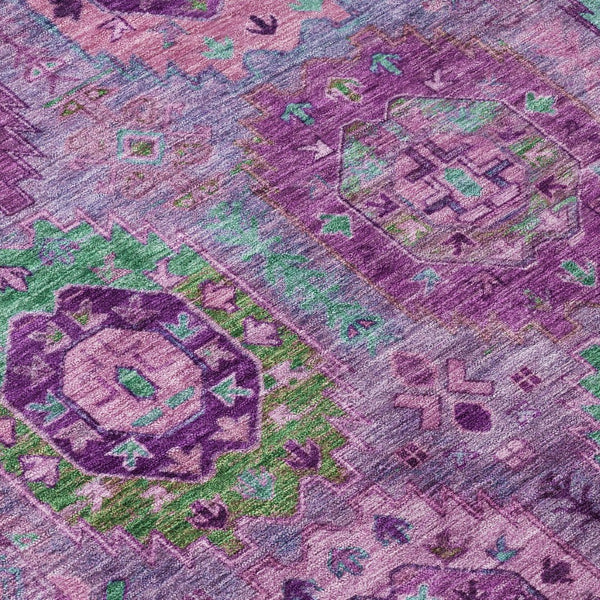 HomeRoots 5' Vibrant Medallion Area Rug in Purple, Teal & Blue - Washable for Indoor/Outdoor Spaces! 639456