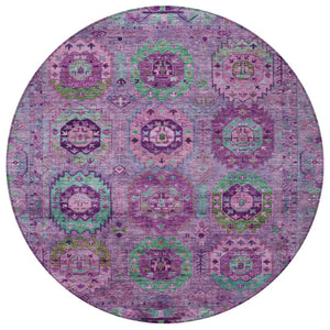 HomeRoots 8' Vibrant Round Medallion Area Rug in Purple, Teal, and Green - Washable for Indoor/Outdoor Use 639457
