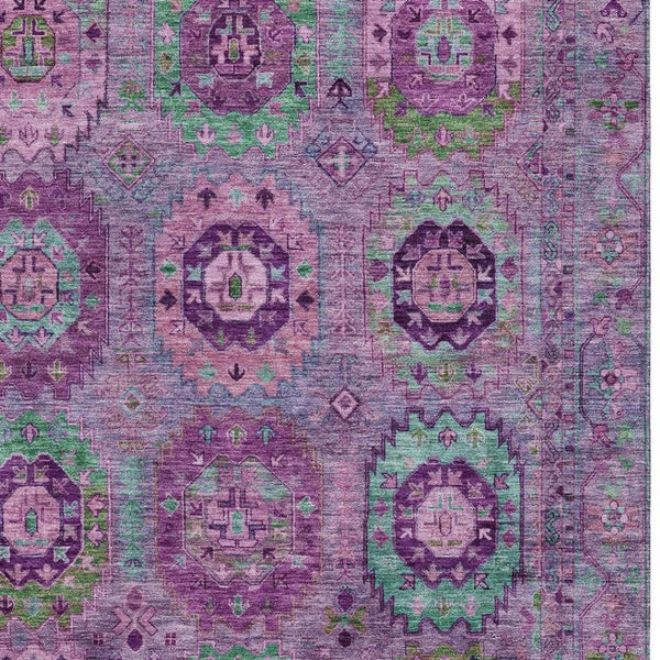HomeRoots 8' Vibrant Medallion Area Rug – Purple, Teal, Blue & Green Washable for Indoor/Outdoor Style & Durability 639458