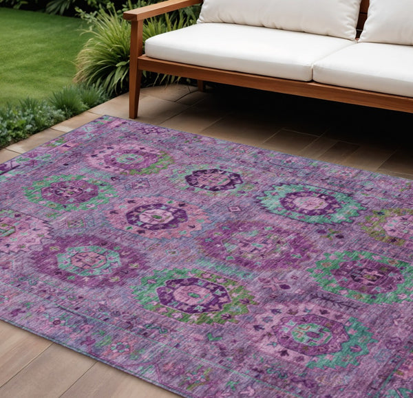 HomeRoots 8' Vibrant Medallion Area Rug – Purple, Teal, Blue & Green Washable for Indoor/Outdoor Style & Durability 639458