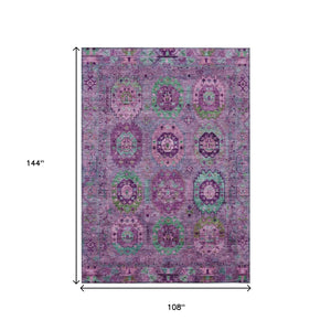 HomeRoots 9' Indoor Outdoor Medallion Area Rug in Purple, Teal Blue & Green – Washable, Stain-Resistant Design! 639459