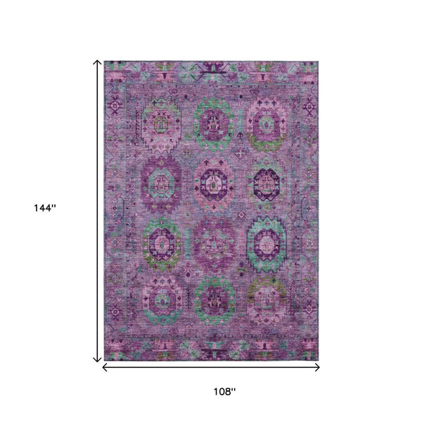 HomeRoots 9' Indoor Outdoor Medallion Area Rug in Purple, Teal Blue & Green – Washable, Stain-Resistant Design! 639459