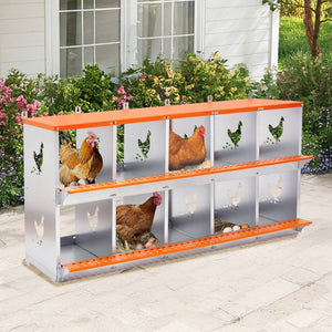 English Elm 10-bay Galvanized Steel Wall Mount Nest Box with Coconut Fiber Pads for Backyard Flocks W1422P355412
