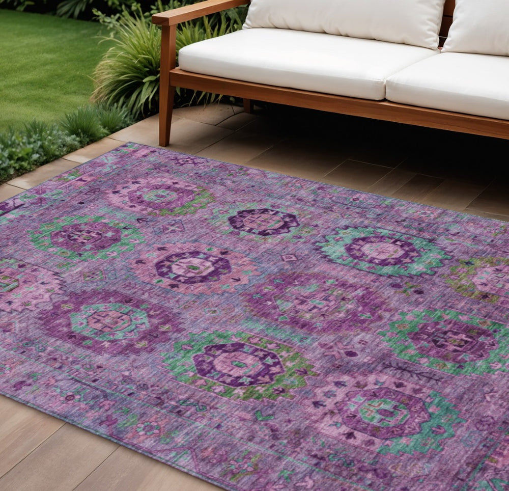 HomeRoots 10' Vibrant Purple Teal Blue Green Medallion Washable Indoor Outdoor Area Rug for Versatile Spaces 639460