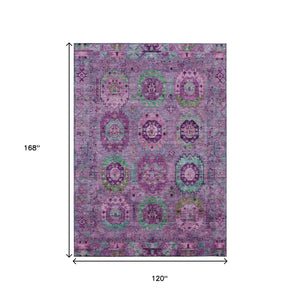 HomeRoots 10' Vibrant Purple Teal Blue Green Medallion Washable Indoor Outdoor Area Rug for Versatile Spaces 639460