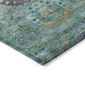 HomeRoots 8' Teal Blue Purple Gold Round Medallion Indoor-Outdoor Rug – Durable, Washable, Stylish Décor Piece 639463