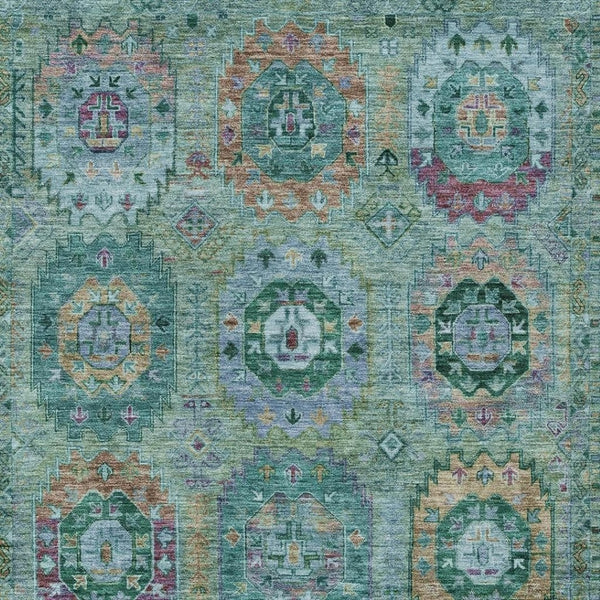 HomeRoots 8' X 10' Vibrant Teal Blue, Purple & Gold Medallion Rug - Washable, Durable for Indoor/Outdoor Use! 639464