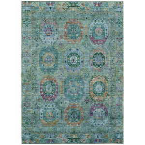 HomeRoots 8' X 10' Vibrant Teal Blue, Purple & Gold Medallion Rug - Washable, Durable for Indoor/Outdoor Use! 639464