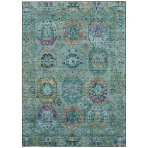 HomeRoots 10' Medallion Area Rug in Teal, Purple & Gold - Washable, Durable for Indoor & Outdoor Use! 639466