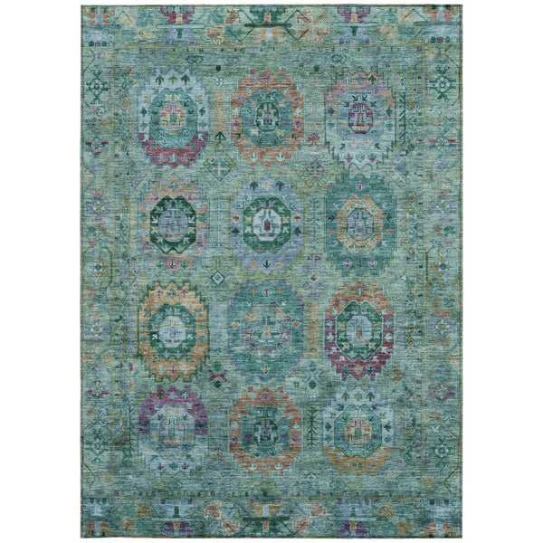 HomeRoots 10' Medallion Area Rug in Teal, Purple & Gold - Washable, Durable for Indoor & Outdoor Use! 639466