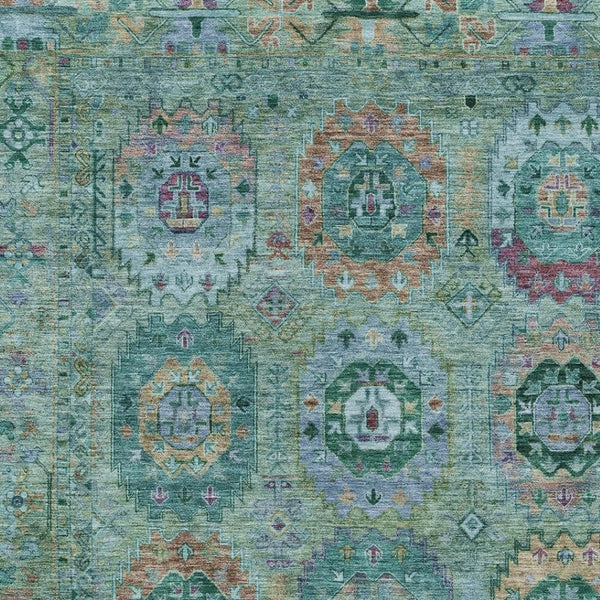 HomeRoots 10' Medallion Area Rug in Teal, Purple & Gold - Washable, Durable for Indoor & Outdoor Use! 639466