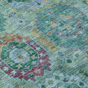 HomeRoots 10' Medallion Area Rug in Teal, Purple & Gold - Washable, Durable for Indoor & Outdoor Use! 639466