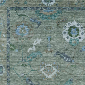 HomeRoots 5' X 8' Washable Floral Medallion Area Rug in Artichoke Green & Denim Blue for Indoor/Outdoor Use 639468