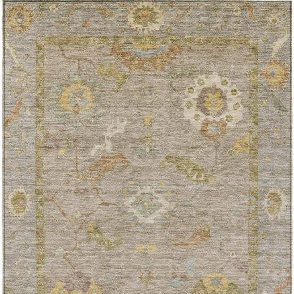 HomeRoots 5' X 8' Khaki & Gold Floral Medallion Area Rug - Stylish, Washable Indoor/Outdoor Design for All Spaces 639474