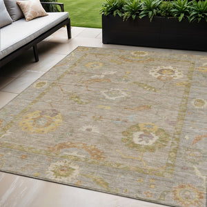HomeRoots 5' X 8' Khaki & Gold Floral Medallion Area Rug - Stylish, Washable Indoor/Outdoor Design for All Spaces 639474