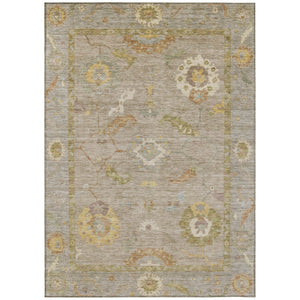 HomeRoots 5' X 8' Khaki & Gold Floral Medallion Area Rug - Stylish, Washable Indoor/Outdoor Design for All Spaces 639474