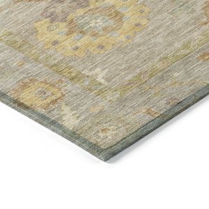 HomeRoots 5' X 8' Khaki & Gold Floral Medallion Area Rug - Stylish, Washable Indoor/Outdoor Design for All Spaces 639474