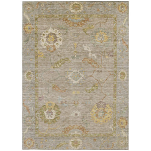HomeRoots 5' X 8' Khaki & Gold Floral Medallion Area Rug - Stylish, Washable Indoor/Outdoor Design for All Spaces 639474