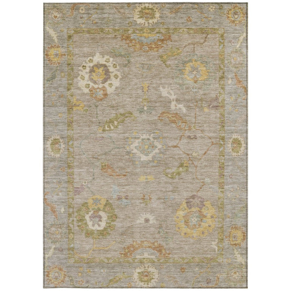 HomeRoots 5' X 8' Khaki & Gold Floral Medallion Area Rug - Stylish, Washable Indoor/Outdoor Design for All Spaces 639474