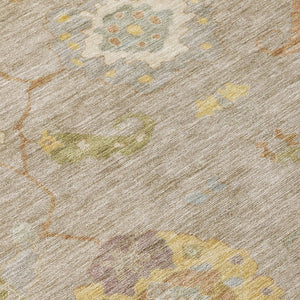 HomeRoots 5' X 8' Khaki & Gold Floral Medallion Area Rug - Stylish, Washable Indoor/Outdoor Design for All Spaces 639474