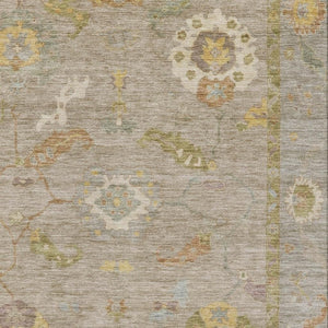 HomeRoots 8' Khaki and Gold Floral Medallion Area Rug - Washable, Durable Design for Indoor & Outdoor Spaces 639476