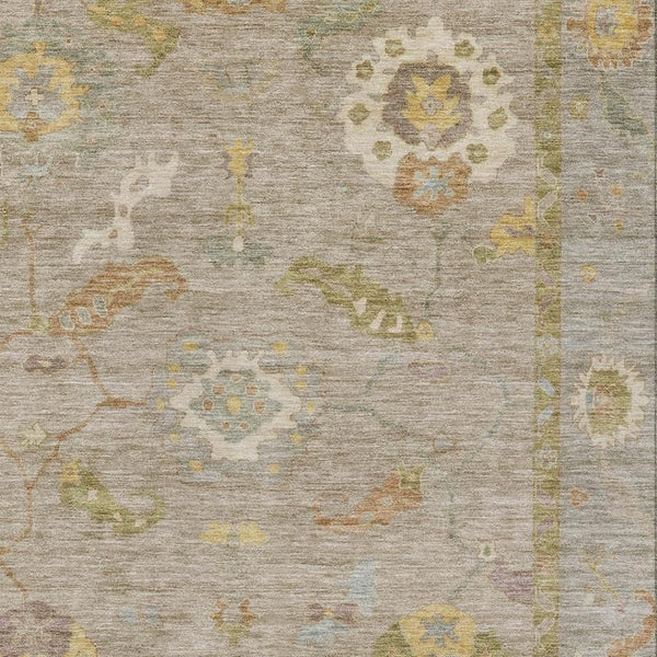 HomeRoots 8' Khaki and Gold Floral Medallion Area Rug - Washable, Durable Design for Indoor & Outdoor Spaces 639476