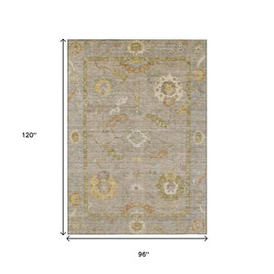 HomeRoots 8' Khaki and Gold Floral Medallion Area Rug - Washable, Durable Design for Indoor & Outdoor Spaces 639476