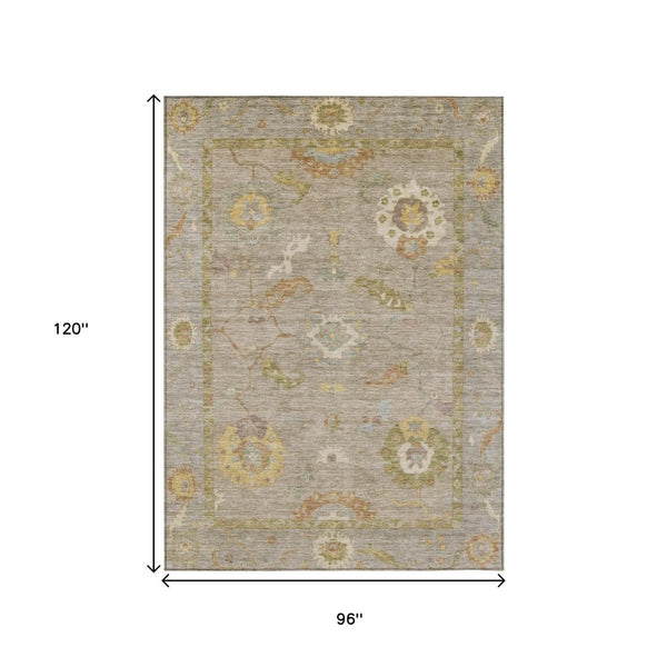 HomeRoots 8' Khaki and Gold Floral Medallion Area Rug - Washable, Durable Design for Indoor & Outdoor Spaces 639476