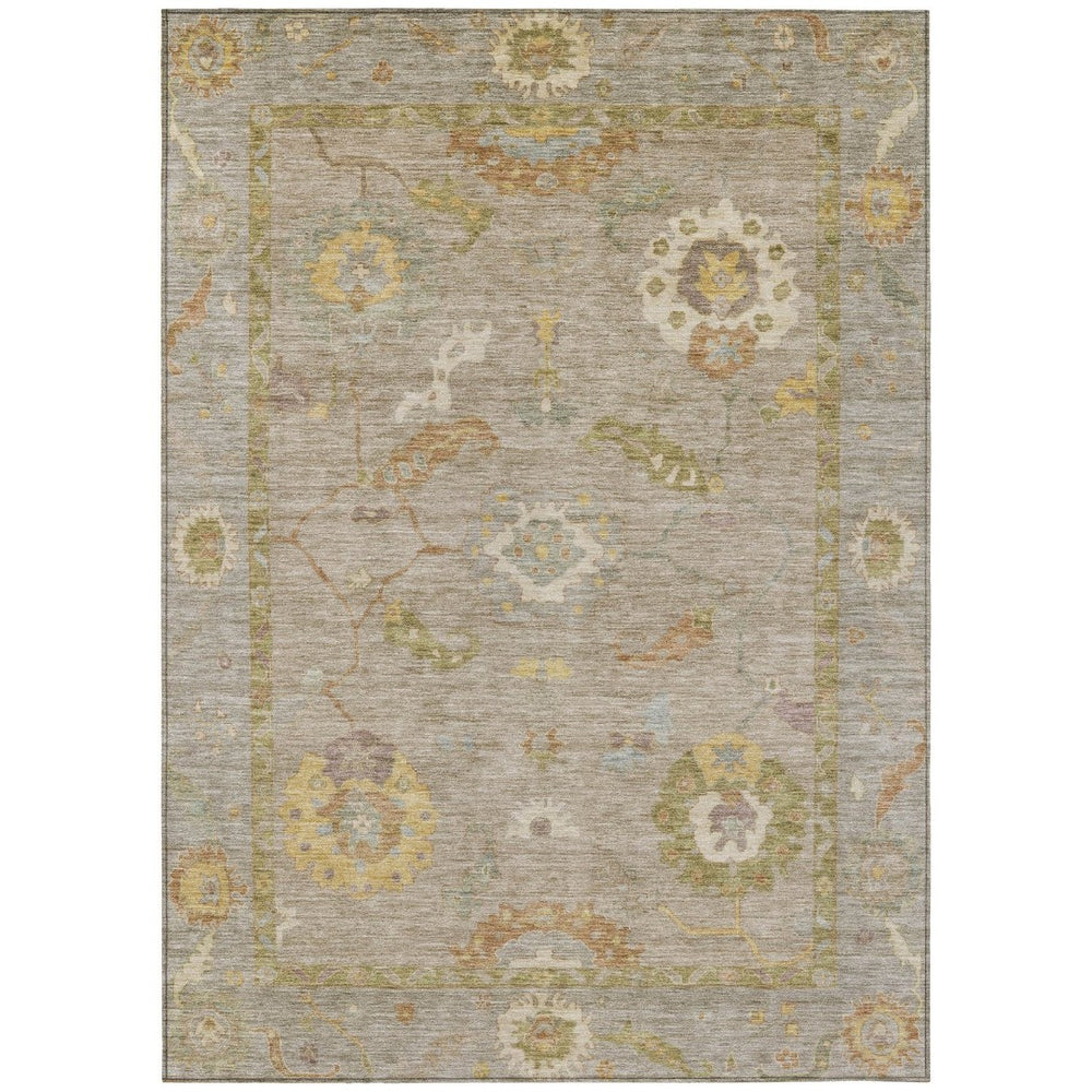 HomeRoots 9' X 12' Khaki & Gold Floral Medallion Area Rug - Washable, Durable Design for Indoor/Outdoor Use 639477