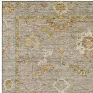HomeRoots 10' Khaki & Gold Floral Medallion Area Rug - Washable, Durable, Ideal for Indoor & Outdoor Spaces 639478