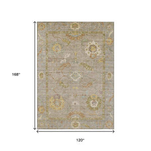HomeRoots 10' Khaki & Gold Floral Medallion Area Rug - Washable, Durable, Ideal for Indoor & Outdoor Spaces 639478