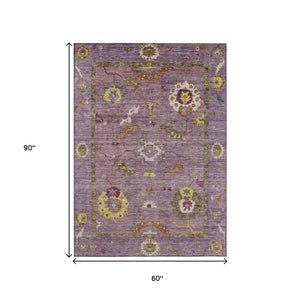 HomeRoots 5' X 8' Elegant Merlot Plum & Gold Floral Medallion Area Rug - Washable for Indoor/Outdoor Use! 639480