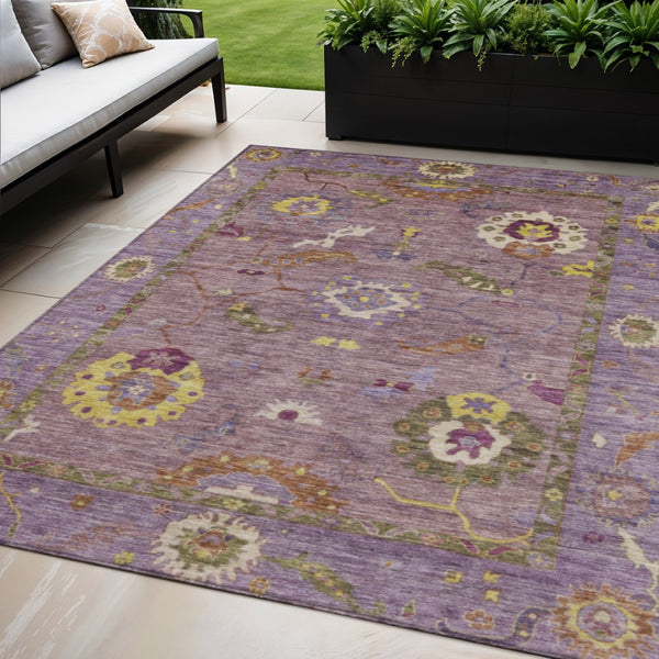 HomeRoots 5' X 8' Elegant Merlot Plum & Gold Floral Medallion Area Rug - Washable for Indoor/Outdoor Use! 639480