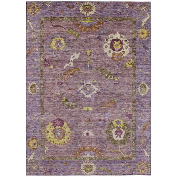 HomeRoots 5' X 8' Elegant Merlot Plum & Gold Floral Medallion Area Rug - Washable for Indoor/Outdoor Use! 639480