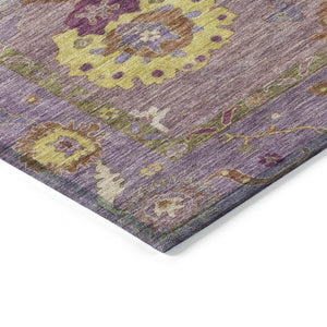 HomeRoots 5' X 8' Elegant Merlot Plum & Gold Floral Medallion Area Rug - Washable for Indoor/Outdoor Use! 639480