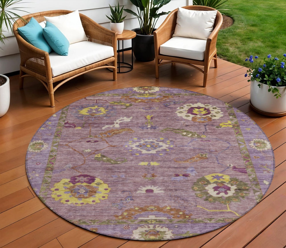 HomeRoots 8' Merlot Plum and Gold Floral Medallion Rug - Washable Indoor/Outdoor Area Rug for Any Space 639481