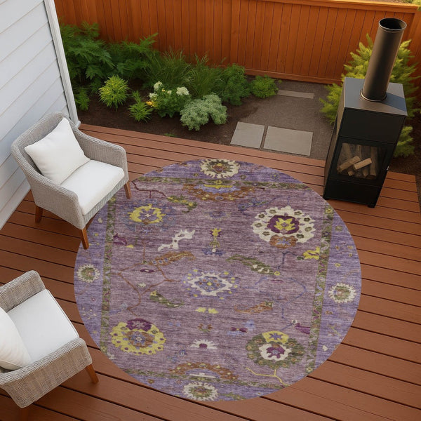 HomeRoots 8' Merlot Plum and Gold Floral Medallion Rug - Washable Indoor/Outdoor Area Rug for Any Space 639481