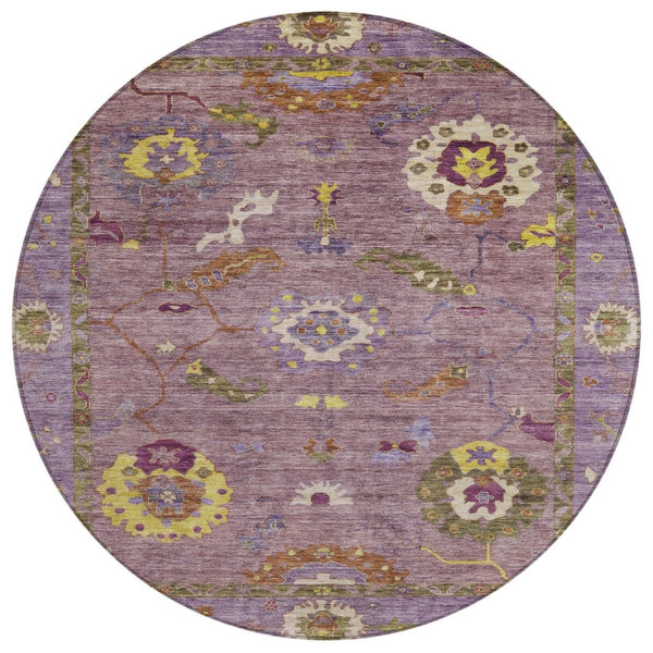 HomeRoots 8' Merlot Plum and Gold Floral Medallion Rug - Washable Indoor/Outdoor Area Rug for Any Space 639481