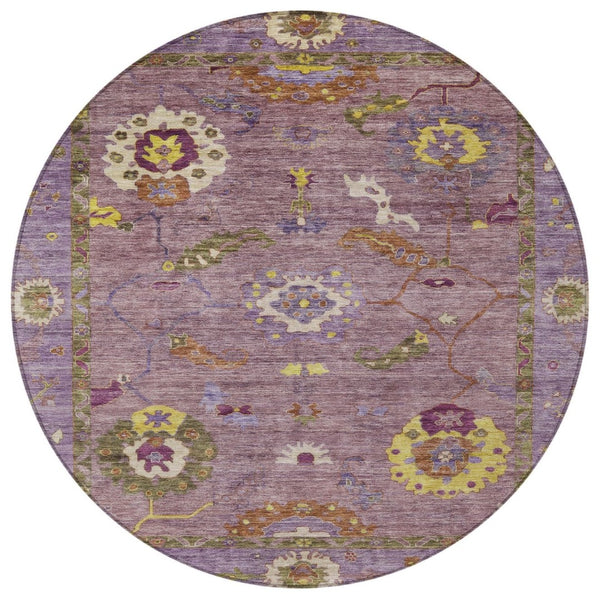 HomeRoots 8' Merlot Plum and Gold Floral Medallion Rug - Washable Indoor/Outdoor Area Rug for Any Space 639481